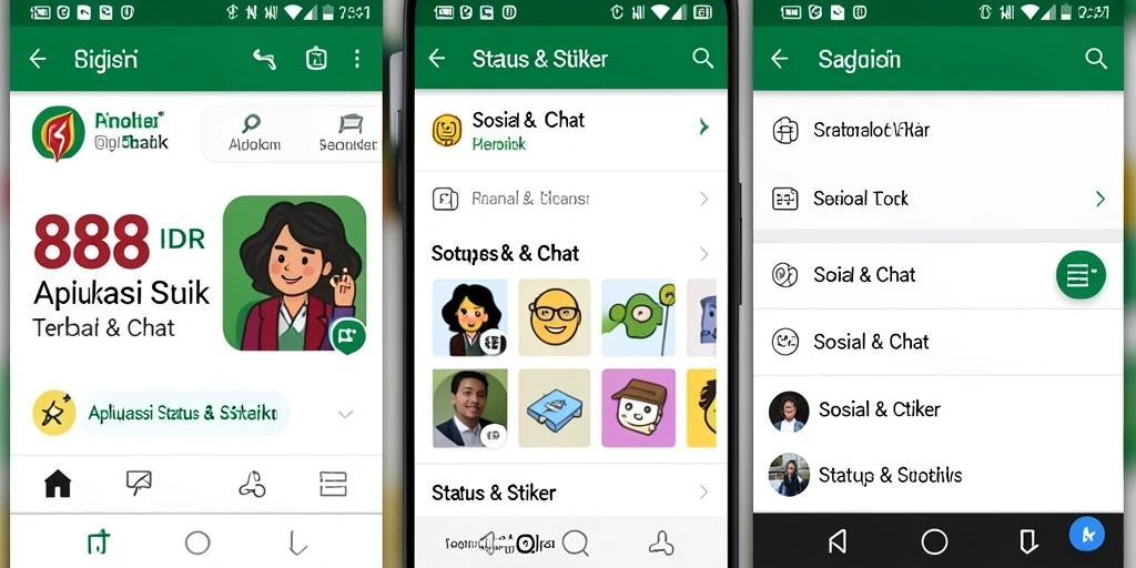 Antarmuka aplikasi 888IDR menampilkan beragam stiker menarik untuk berbagai suasana.