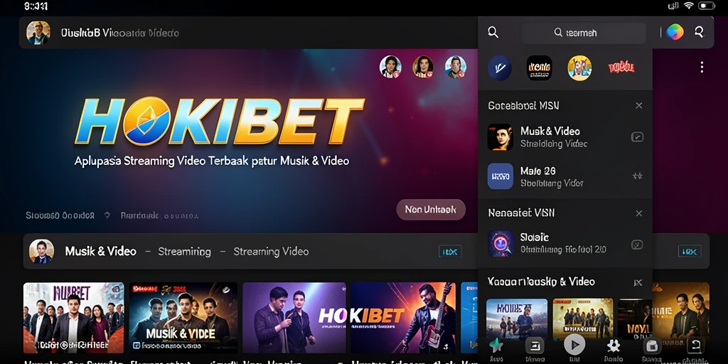 Antarmuka HOKIBET menampilkan berbagai pilihan video dan musik secara jelas.