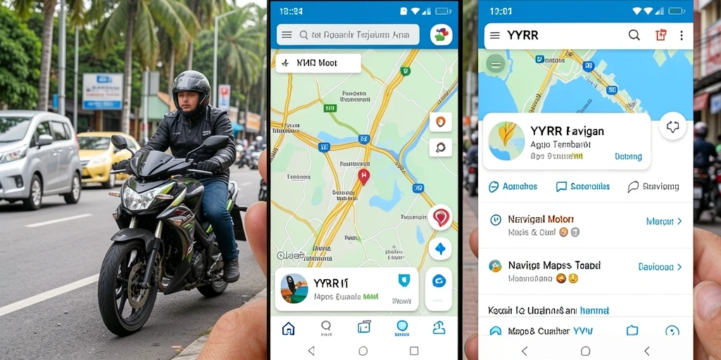 Antarmuka aplikasi YYRR untuk navigasi motor yang intuitif dan mudah digunakan.